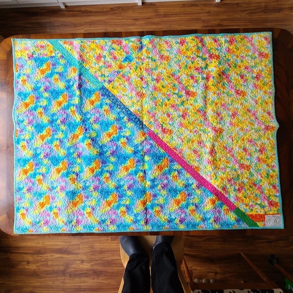 Quilted Throw Blanket Colorful Pinwheel Handmade Machine Stitched 42 x 56.5" - Picture 2 of 6